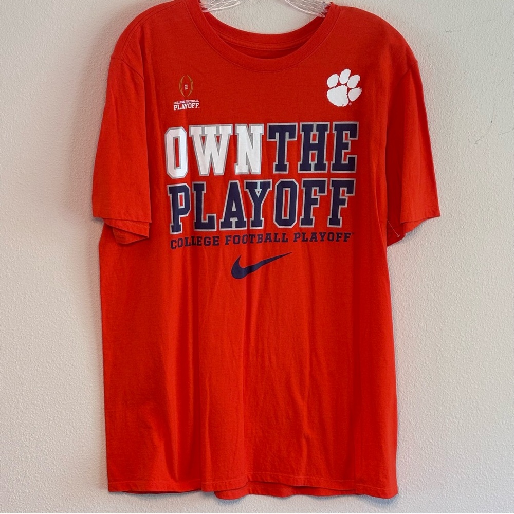 EUC Nike Orange Clemson Football Playoff Athletic Short Sleeve Tee Shirt SZ - L